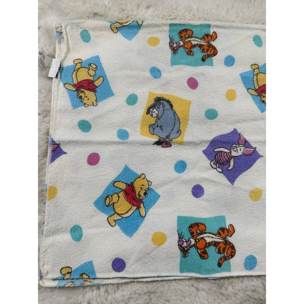 Vtg Disney Baby Blanket Winnie the Pooh Tigger Eeyore Piglet White Nursery